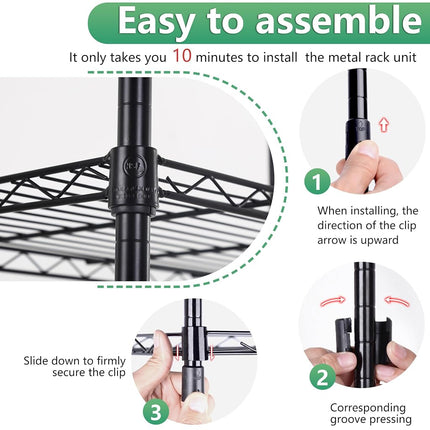 BestOffice | 5-Tier Wire Storage Shelves | 22x12x48 | Black | with Adjustable Racks | Heavy-Duty Metal Shelf, Holds Upto 750 lbs | No-Tool Assembly | Ideal for Home & Garage Shelving