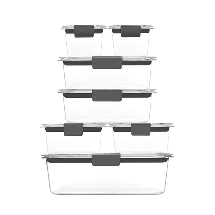 Rubbermaid 14-Piece Brilliance Food Storage Containers with Lids for Lunch, Meal Prep, and Leftovers, Dishwasher Safe, Clear/Grey