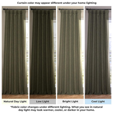 HPD Half Price Drapes Faux Linen Room Darkening Curtains - 84 Inches Long Luxury Linen Curtains for Bedroom & Living Room (1 Panel), 50W X 84L, Khaki Green