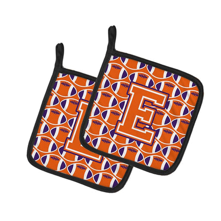 Caroline's Treasures Letter E Football Orange, White & Regalia Pair of Pot Holders, 7.5HX7.5W, Multicolor