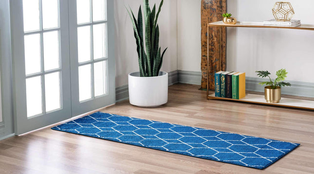 Unique Loom Trellis Frieze Collection Lattice Moroccan Geometric Modern Navy Blue Runner Rug (2' 0 x 13' 0)