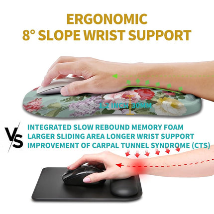 Hokafenle Ergonomic Mouse Pad Wrist Support, Wrist Rest Mousepad for Carpal Tunnel Pain Relief with Integrated Memory Foam Slope Massage Bulge (11.8x7.9 inch,Graceful Peony