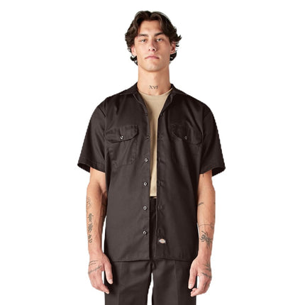 Dickies Men’s Short Sleeve Work Shirt – Durable Twill Button Down Shirts for Men, Lightweight Uniform for Daily Wear, Dark Brown, 3XL