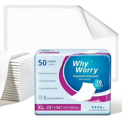 WhyWorry Disposable Incontinence Bed Pads for Adults, 60 x 90 cm, 100 Count