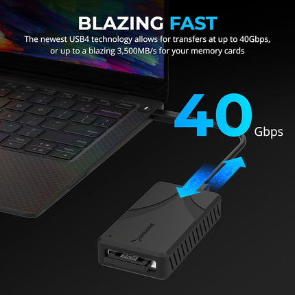 SABRENT USB4 CFexpress Type B Card Reader – 40Gbps Transfer Speed, Aluminum Alloy Body, Detachable USB-C Cable, Silicone Sleeve, OTG Support – Compatible with Cameras, Laptops, and Cages (CR-U4XB)
