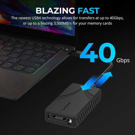 SABRENT USB4 CFexpress Type B Card Reader – 40Gbps Transfer Speed, Aluminum Alloy Body, Detachable USB-C Cable, Silicone Sleeve, OTG Support – Compatible with Cameras, Laptops, and Cages (CR-U4XB)
