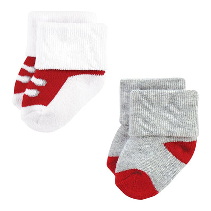 Hudson Baby Chaussettes riches en coton pour nouveau-nés et chaussettes en tissu éponge pour bébés filles, maman papa garçon marine rouge, 0-6 mois