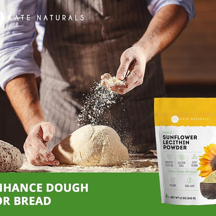 Kate Naturals Sunflower Lecithin Powder for Baking Bread, Gummies, Cooking. Substitute for Soy Lecithin Powder (12oz, Non-GMO)
