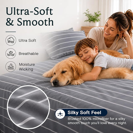 Full Size Striped Sheets, Deep Pocket Soft & Cooling Bed Sheet Set, 4PC