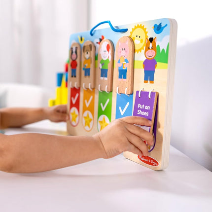 Melissa & Doug Wooden My Daily Day & Night Routines Chart – Double-Sided Interactive Board with Flip Tabs – Early Learning Toy for Kids Age 3 Plus - FSC Certified