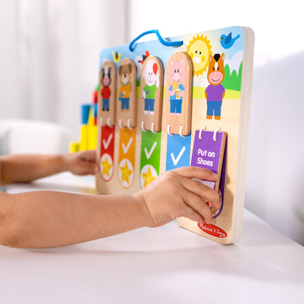 Melissa & Doug Wooden My Daily Day & Night Routines Chart – Double-Sided Interactive Board with Flip Tabs – Early Learning Toy for Kids Age 3 Plus - FSC Certified