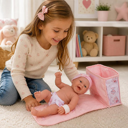 JC Toys 18332 La Newborn, Coffret Bébé Poupée, Table à Langer Rose, 33 cm