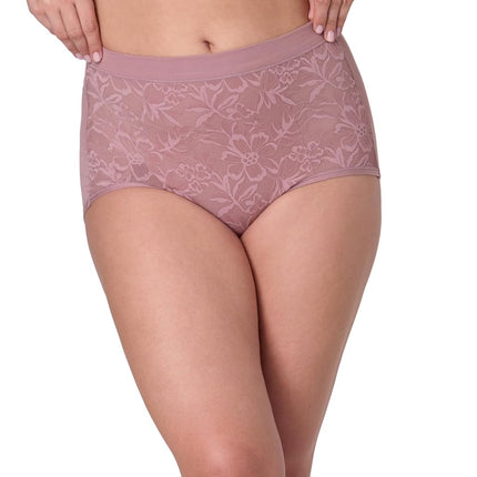 Bali Women's Breathe Underwear, High-Rise Briefs, Breathable Cotton Modal Lace Panties, 3-Pack, Light Buff/Smokey Purple Mauve/Midnight Rouge, 5