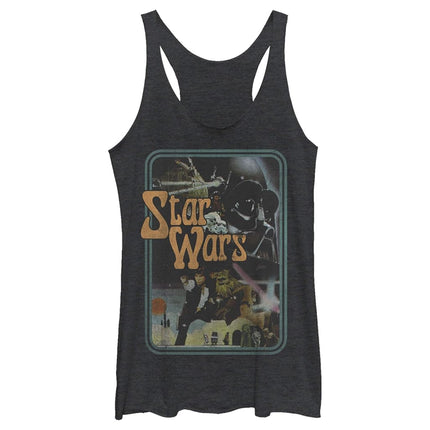 Camiseta sin mangas con espalda nadadora, para mujer, de Fifth Sun Star Wars Retro Airbrush Collage, color negro jaspeado, talla extra pequeña