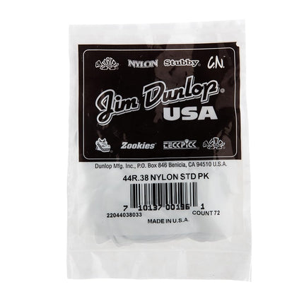 Jim Dunlop 44R38 .38mm Nylon Standard Guitar Picks, 72-Pack