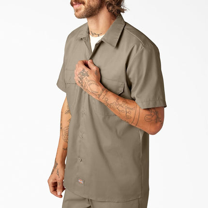 Dickies Men's Short Sleeve Work Shirt Button, Brown, XXL Big Tall