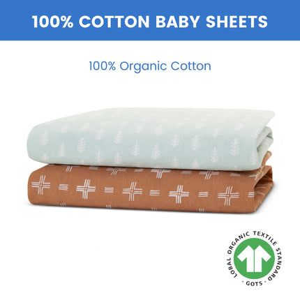 Sábanas ajustables para cuna Delta Children para niñas y niños - Sábana de cuna 100% algodón orgánico para cunas estándar y colchones para niños pequeños - 71x132 cm - Certificado GOTS (paquete de 2), Boho Neutral