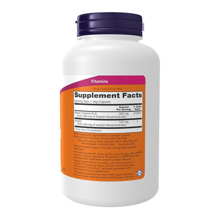 NOW Flush-Free Niacin 500 mg,180 Veg Capsules