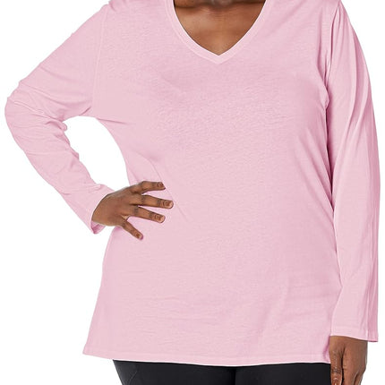 JUST My Size Women's Plus Size Vneck Long Sleeve T