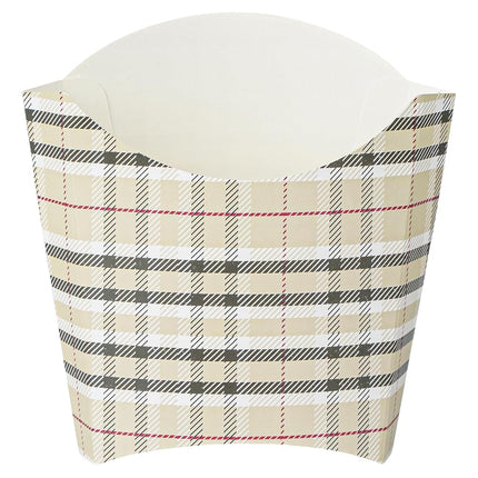 Bio Tek 4.5 x 3.2 x 3.9 Inch French Fry Cup, 100 Disposable Snack Cups - Stackable, Sustainable, Plaid Paper 3 Ounce Fry Holder, for Fries, Onion Rings, Popcorn, or Cookies - Restaurantware