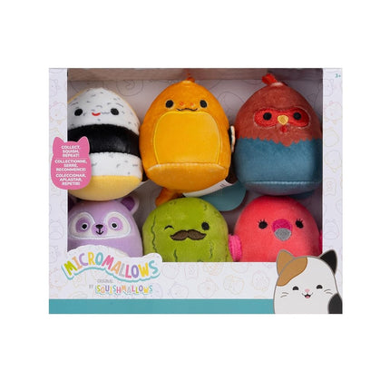 Micromallows Squishmallows Original Plush 6-Pack - Mo the Egg Sushi, Onel the Eel, Reed the Rooster, Layla the Lemur, Charles the Pickle, Cookie the Flamingo