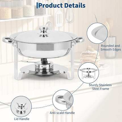 GarveeHome Stainless Steel Chafing Dish Buffet Set of 2, 8 Qt Rectangle & 5 Qt Round Chafers with Food/Water Pans & Fuel Holder, Food Warmer Buffet Set for Parties, Events & Holiday Catering