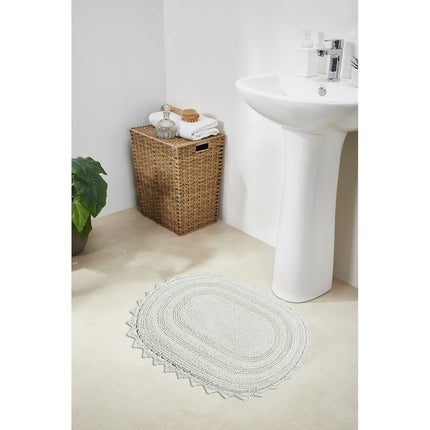 Better Trends Luxurious Lilly Crochet Oval 17x24 Rugs 100% Cotton Bathroom Rug Soft Water Absorbent Washable Reversible Mats for Bathroom Floor Decor Bedroom Kitchen Ivory