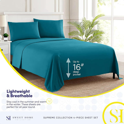 Sweet Home Collection Luxury Bedding Set with Flat, Fitted Sheet, 2 Pillow Cases, Microfiber, Teal, King