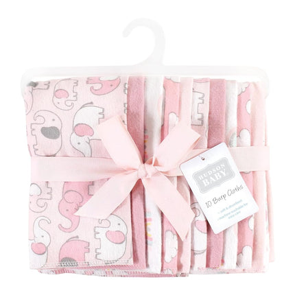 Hudson Baby Paños para eructar de Franela de Algodón Unisex de 10 unidades, Niña Nuevo Elefante, Talla Única