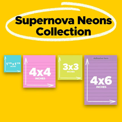 Post-it Super Sticky Notes, 2X Sticking Power, Assorted Sizes, Miami Collection, 4 Pads per Pack, 45 Sheets per Pad (4622-SSMIA)