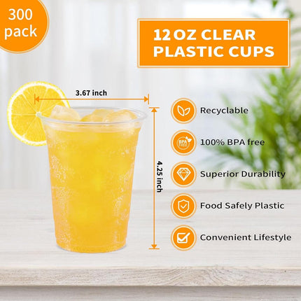 12 oz Cups, 300 Pack, Clear, Durable, Resistant, BPA Free, Recyclable, General Use Cups