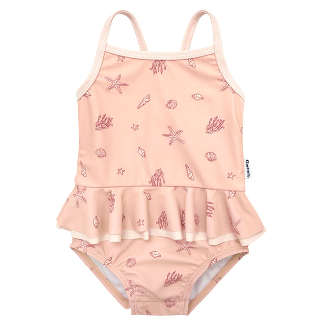 Gerber Girls' One-Piece Swimsuit, Pink Shells, 3-6