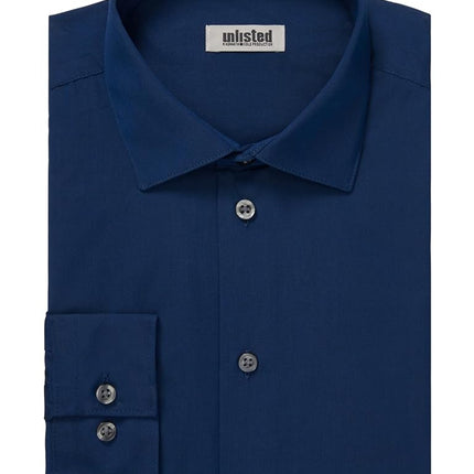 Kenneth Cole Men's Dress Shirt Regular Fit Solid, Medium Blue, 17"-17.5" Neck 32"-33" Sleeve