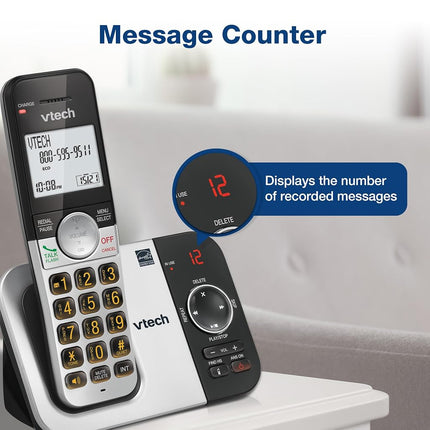 VTech VG232-4 Cordless Phone with Answering Machine, 4 Headphones, Large Buttons, Full Duplex Speaker, Caller ID, Last Conversion of 10 Songs