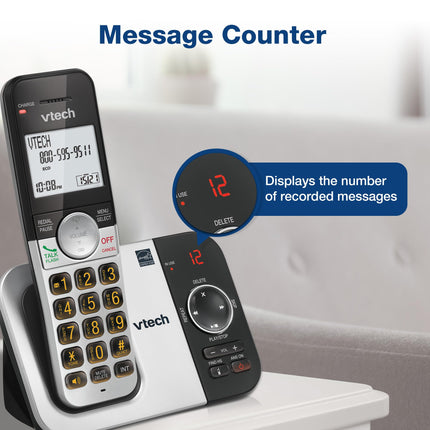 VTech VG232-4 Cordless Phone with Answering Machine, 4 Headphones, Large Buttons, Full Duplex Speaker, Caller ID, Last Conversion of 10 Songs