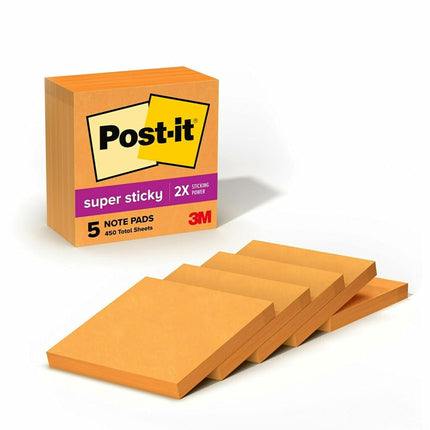 Post-it Super Sticky Notes, 3 x 3-Inches, Neon Orange, 5-Pads/Pack