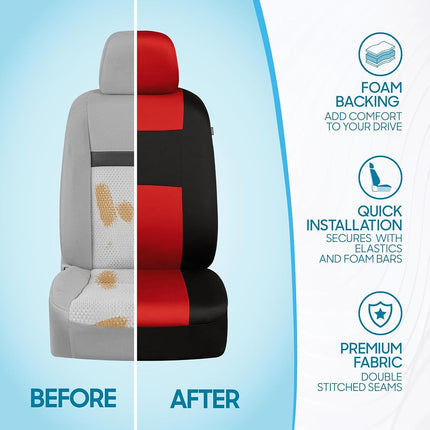 BDK PolyPro, Full Set in Red on Black – Front and Rear Split Bench Car Seat Cover, Easy to Install, Interior Covers for Auto Truck Van SUV