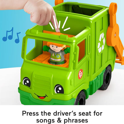 Fisher-Price Little People Toddler Musical Toy Recycling Truck Garbage Truck with Figure for Role Play 1+ Years