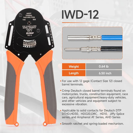 IWISS Closed Barrel Crimper 4 Way Indent,8 Impression Type for Deutsch Solid Contacts gage 12 (IWD-12)