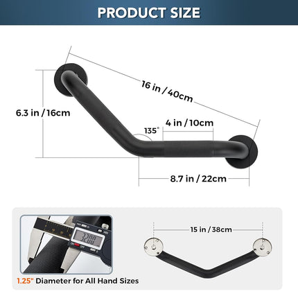 Grab Bars for Shower, 2 Pack, 16 Inch Angled Anti-Slip, Black
