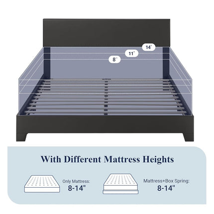 Allewie Queen Bed Frame with Adjustable Headboard, Faux Leather Platform Bed with Wood Slats, Heavy Duty Mattress Foundation, No Box Spring Needed, Noise-Free, Easy Assembly, Black
