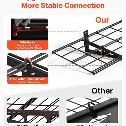 VEVOR 2-Tier Heavy Duty Wall Garage Shelving, 4 Pack 305 x 914 mm Steel Wall Mounted Shelving Unit, 305 x 1828 mm Per Shelf Floating Storage Metal Rack for Garage, 272 kg Total Weight Capacity, Black
