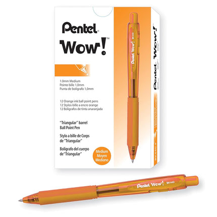 Pentel BK440 Retractable Ballpoint Pen and Ergonomic Triangular Grip Zone Pack of 12 Orange