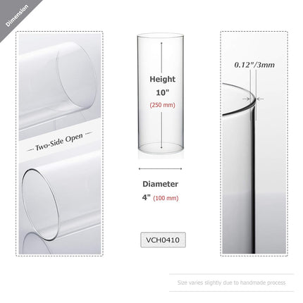 WGVI Hurricane Candle Holder Sleeve, Wide 4", Height 10", Clear Glass Cylinder Candleholder, Chimney Tube, Open Ended Candle Shade, 1 Piece