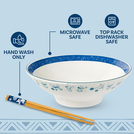 Bol à ramen en céramique Silver Buffalo Lilo et Stitch motif japonais multiposes Fleurs 887 ml avec baguettes