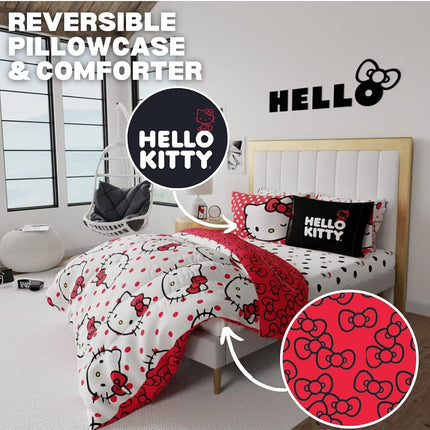 Franco Comforter and Sheet Set, Microfiber, Hello Kitty, 7 Piece Queen Size