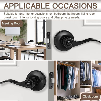 Hasmikit 5 Pack Matte Black Door Handles Privacy Door Levers, Heavy Duty Bed and Bath Door Locks Interior Door Knobs, Reversible Keyless Wave Lever Door Handles