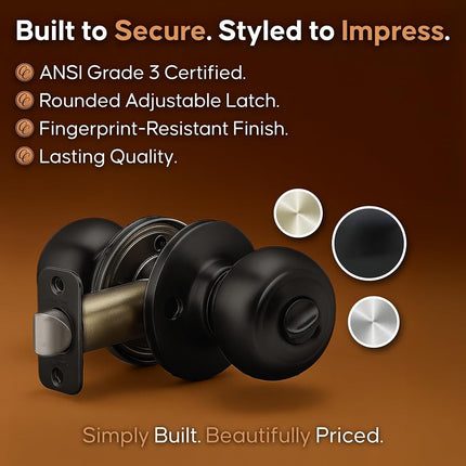 Copper Creek CK2020BC-3 Colonial Passage Function Door 3 knob Multipack, Black Finish