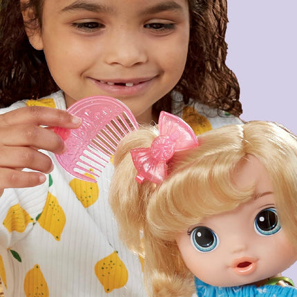 Baby Alive Fruity Drinks - Interactive Doll Drinking Her Nappy & Wet - Citrus Juicer & Artificial Fruits - Rainbow Outfit with Fruit Motifs - Ages 3+