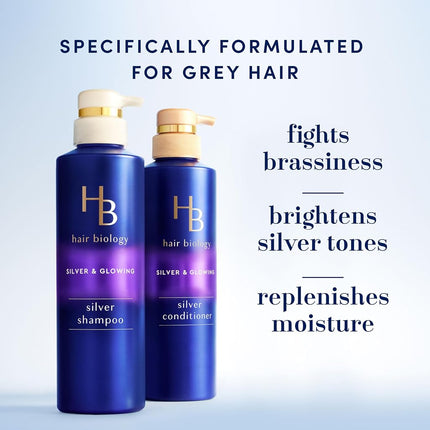 Hair Biology Purple Shampoo and Conditioner Set for Grey Hair with Biotin, Safe for Colour-Treated Hair, Silver & Glowing Collection, 12.8 fl oz Each